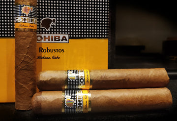 A pack of Cohiba Robusto cigars from Cuba. Photo taken in a cigar shop in Edinburgh