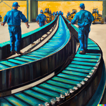 Workers at a conveyor belt