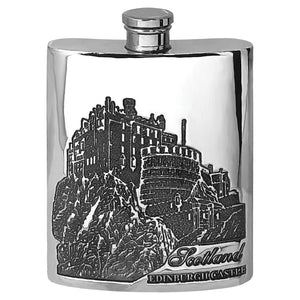 English Pewter Hip Flask with Edinburgh Castle 6oz (SF244)
