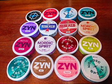 Tobacco and nicotine pouches in dry and moist varieties from brands like Zyn, Siberia and Nordic Spirit