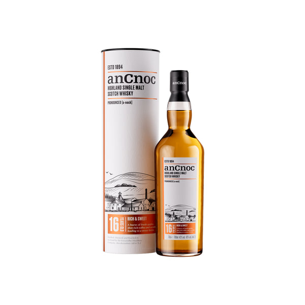A 70cl bottle of AnCnoc 16 year old single malt Scotch Whisky
