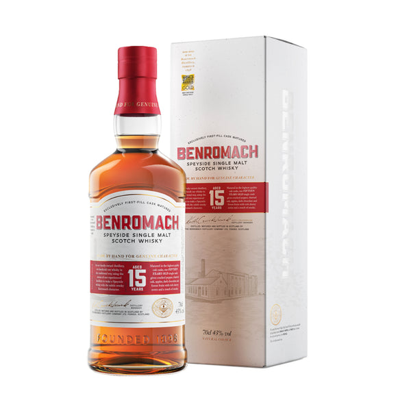 A 70cl bottle of Benromach 15 year old Speyside Single Malt Scotch Whisky