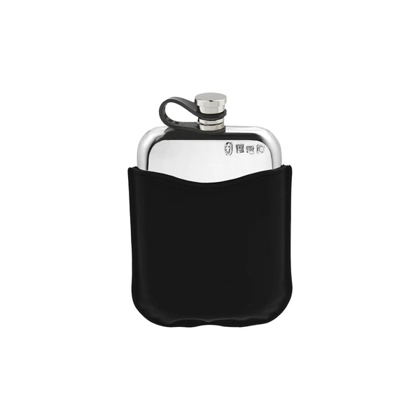 English Pewter 6oz Pewter Hip Flask & Black Leather Pouch with Flexi Cap CPLF05