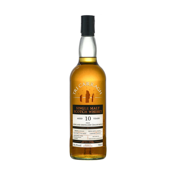 A 70cl bottle of Tri Carragh Lowland Distillery Dalrymple 10 year old Single Malt Scotch Whisky