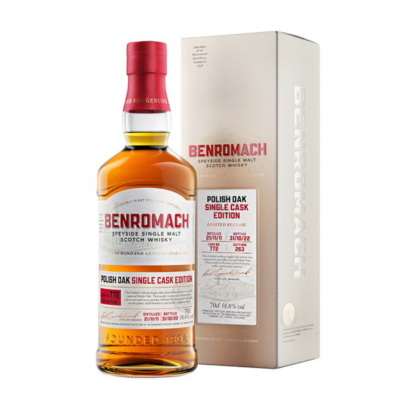 A 70cl bottle of Benromach Polish Oak Single Cask Edition Cask 772 Speyside Single Malt Scotch Whisky