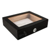 A black polish lacquered humidor for 20 cigars and a glass top