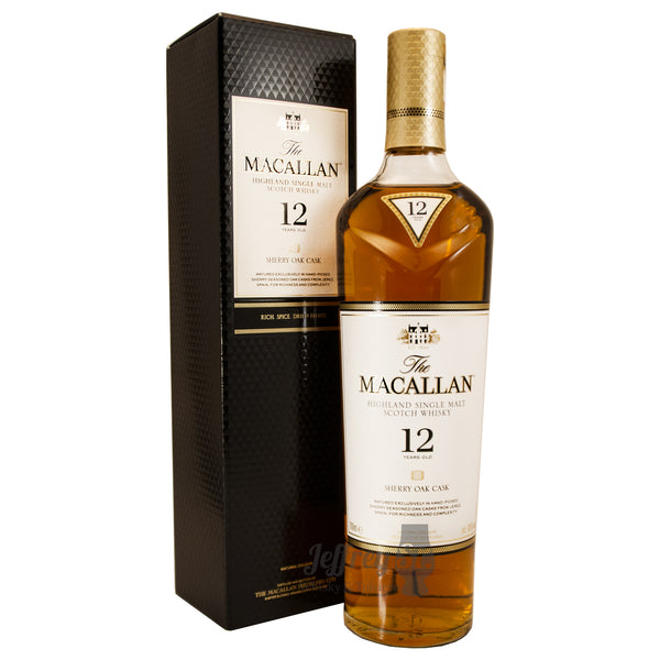 A 70cl bottle of Macallan 12 Year Old Sherry Speyside single malt scotch whisky