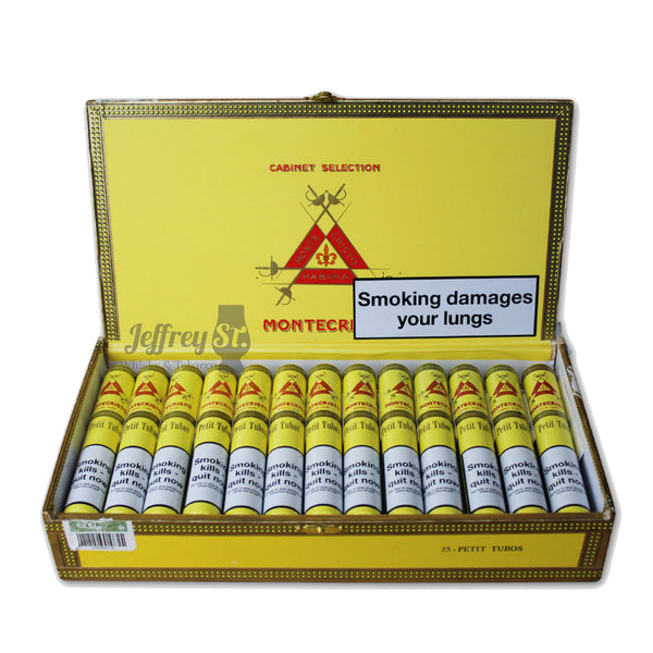 Box of 25 Montecristo Petit Tubos cigars from Cuba