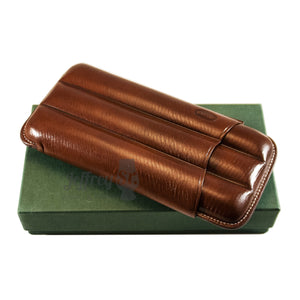 Jemar Leather Cigar Case for three 56 Ring Gauge - Brown