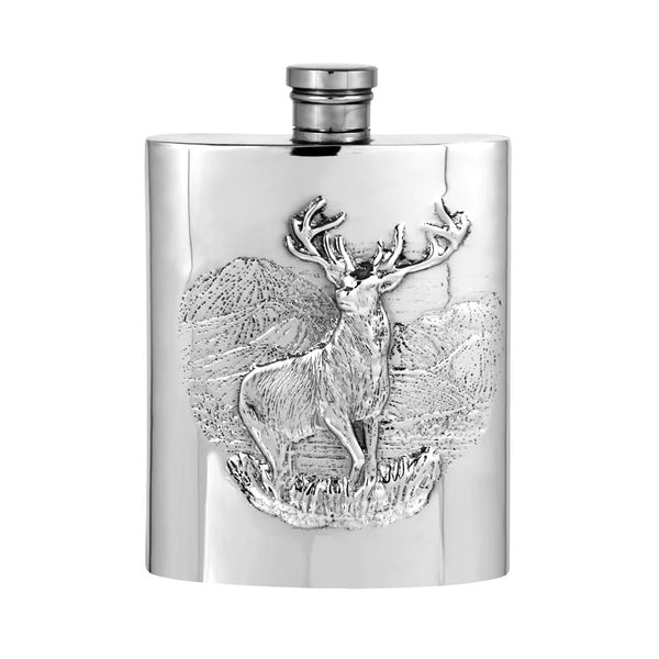 English Pewter Flask with Embosed Stag SF290