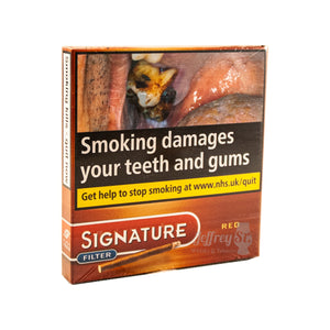 A pack of 10 Signature Filter Red cigarrillos